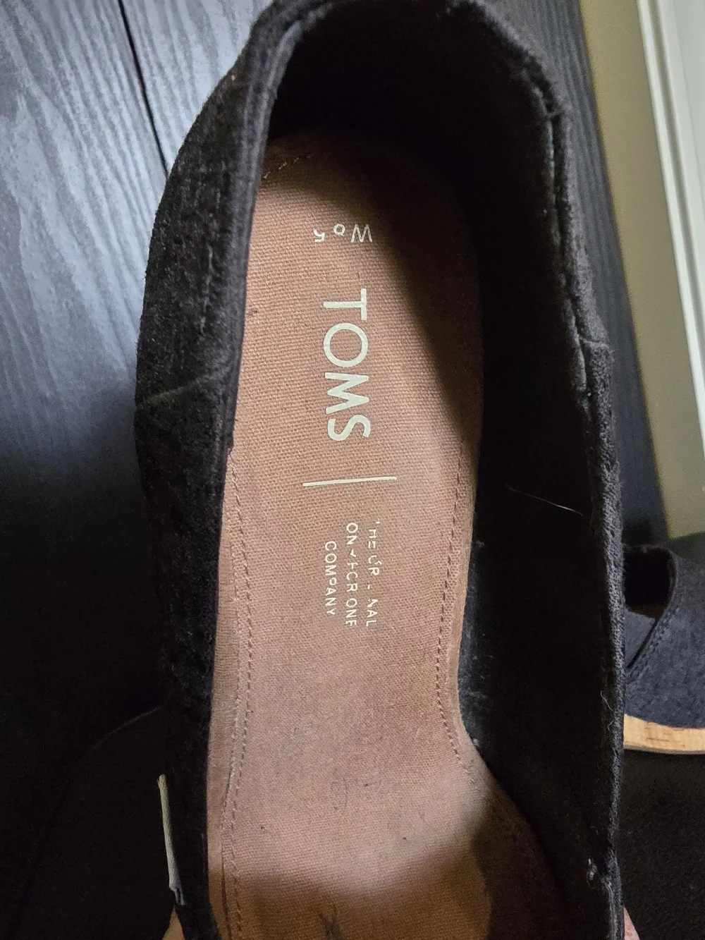TOMS Black Cork Wedge Peep-Toe Shoes